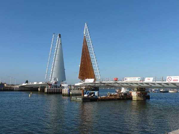 Lighting up the Twin Sails Bridge in Poole